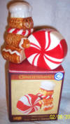 Gingerbread Man Holding Peppermint Salt and Pepper Shaker